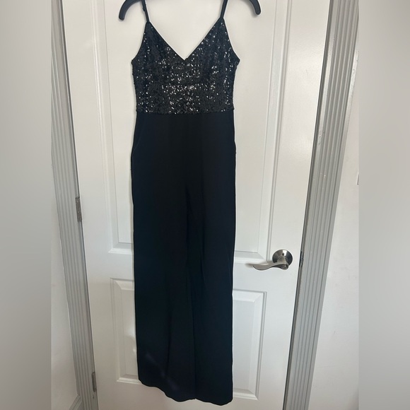 Eliza J Sequin Embellished Jumpsuit Wide Leg Black size 4 holiday contemporary - Picture 2 of 10